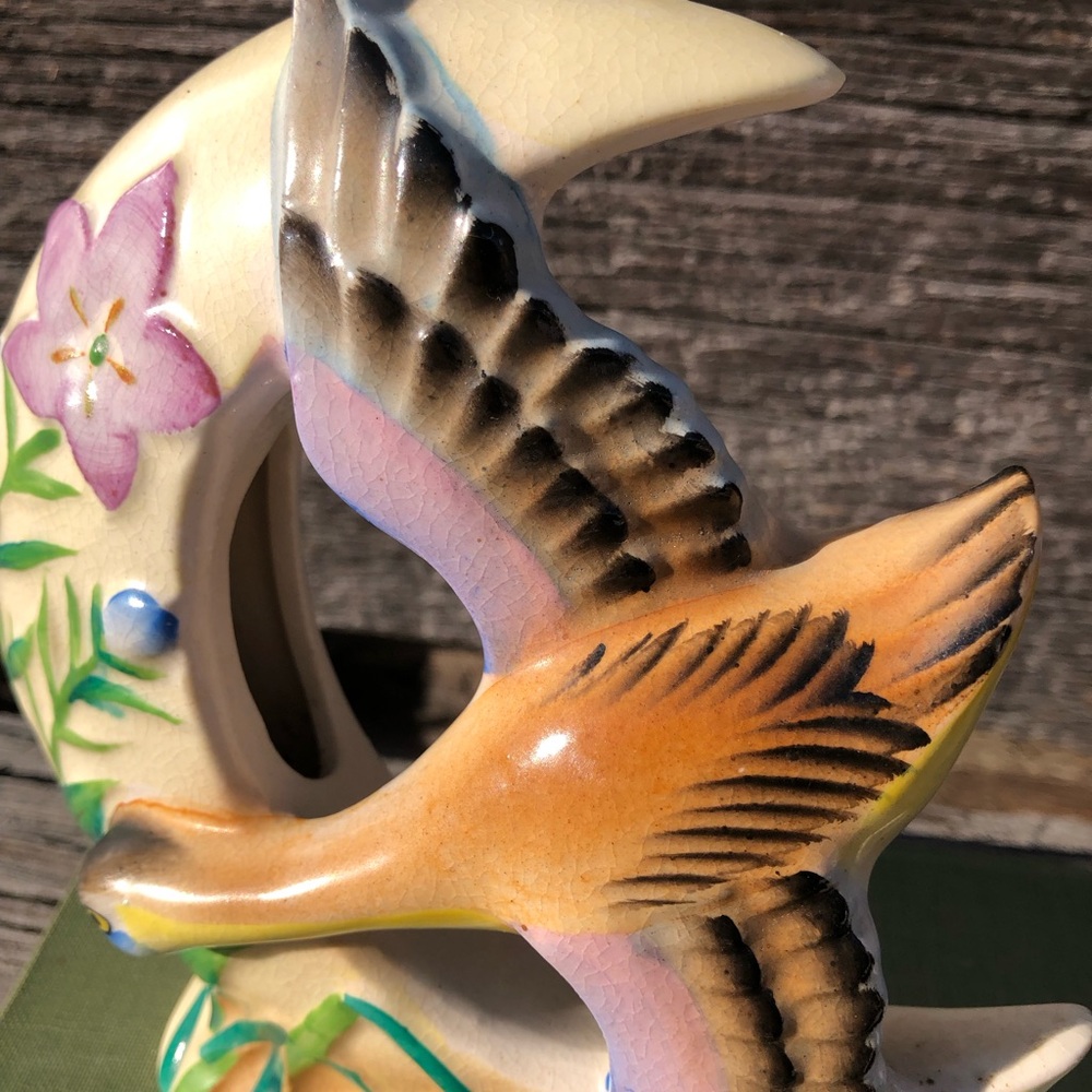 Vintage Wall Pocket Japan made PY crane duck ceramic flower vase Japanese bird💚 - Picture 9 of 14